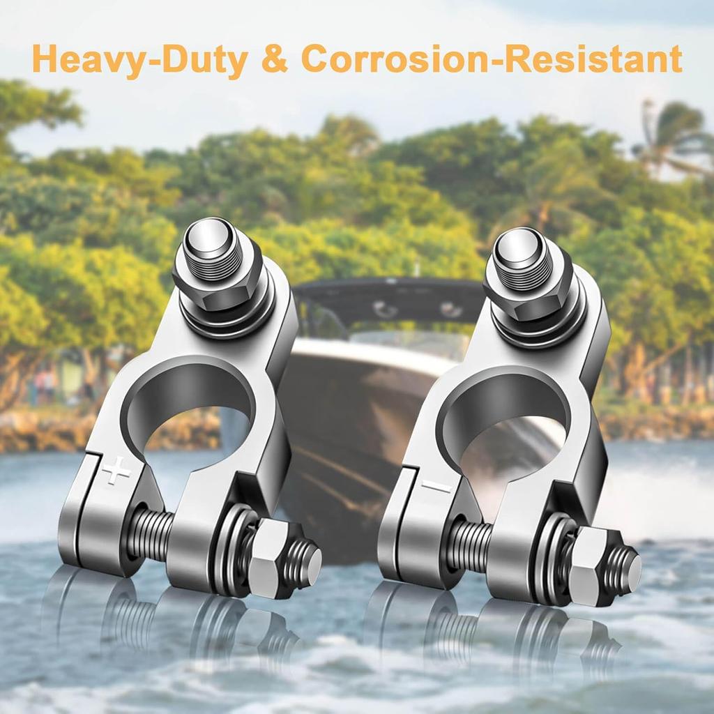 Battery Terminal Connectors, Premium Copper Material Battery Terminals, Brush, With 4 Pcs 2 Gauge 3/8" Copper Lugs, 4 Heatshrink Tubes, 2 Terminal