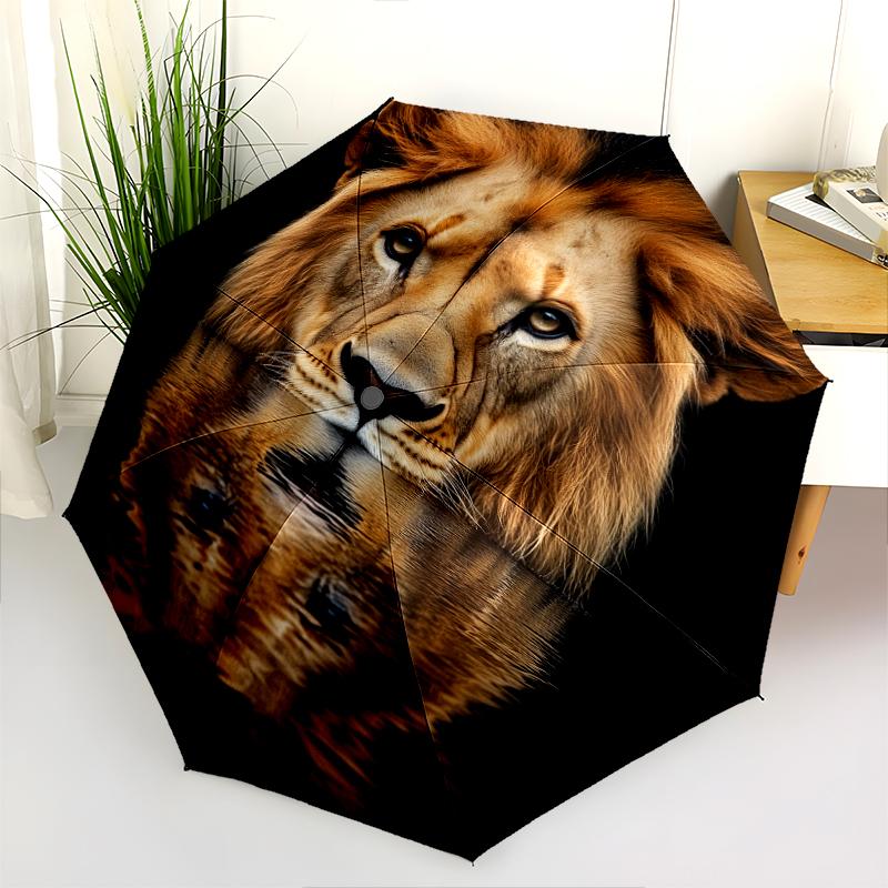 Lion Pattern, Automatic Folding Umbrella, Portable and Foldable Design, 8 Ribs, a Christmas or Birthday Gift.