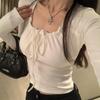 Strap Pure Slim Fit Sweet and Spicy Autumn Inner Pair Square Neck Short T-shirt Top for Women Slim and Versatile Base Shirt