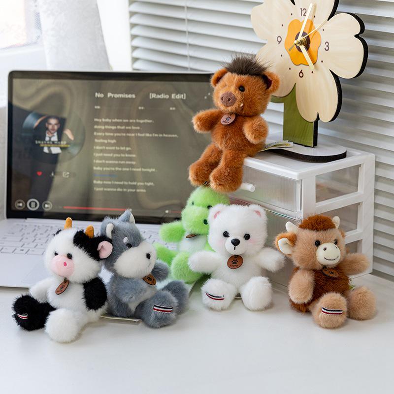 Cute Bear, Wolf, and Dinosaur Plush Keychain – Student Gift Backpack Ornament