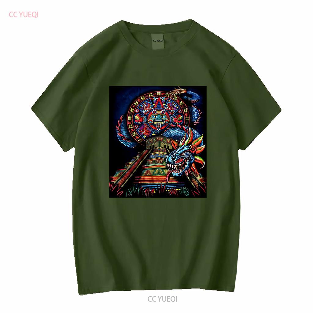 Unisexs Aztec Calendar Serpent T Shirt Vibrant Tribal Design Vintage Washed Fashion Stylish Breathable Versatile Soft Homme