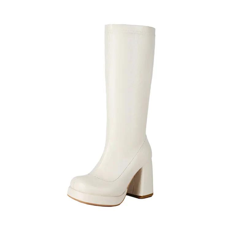 Fashion New Solid Color Pleated Laziness Style Black White Knee High Boots Women Sexy 9.5cm High Heels Fashion Show Long Boots Size34-46