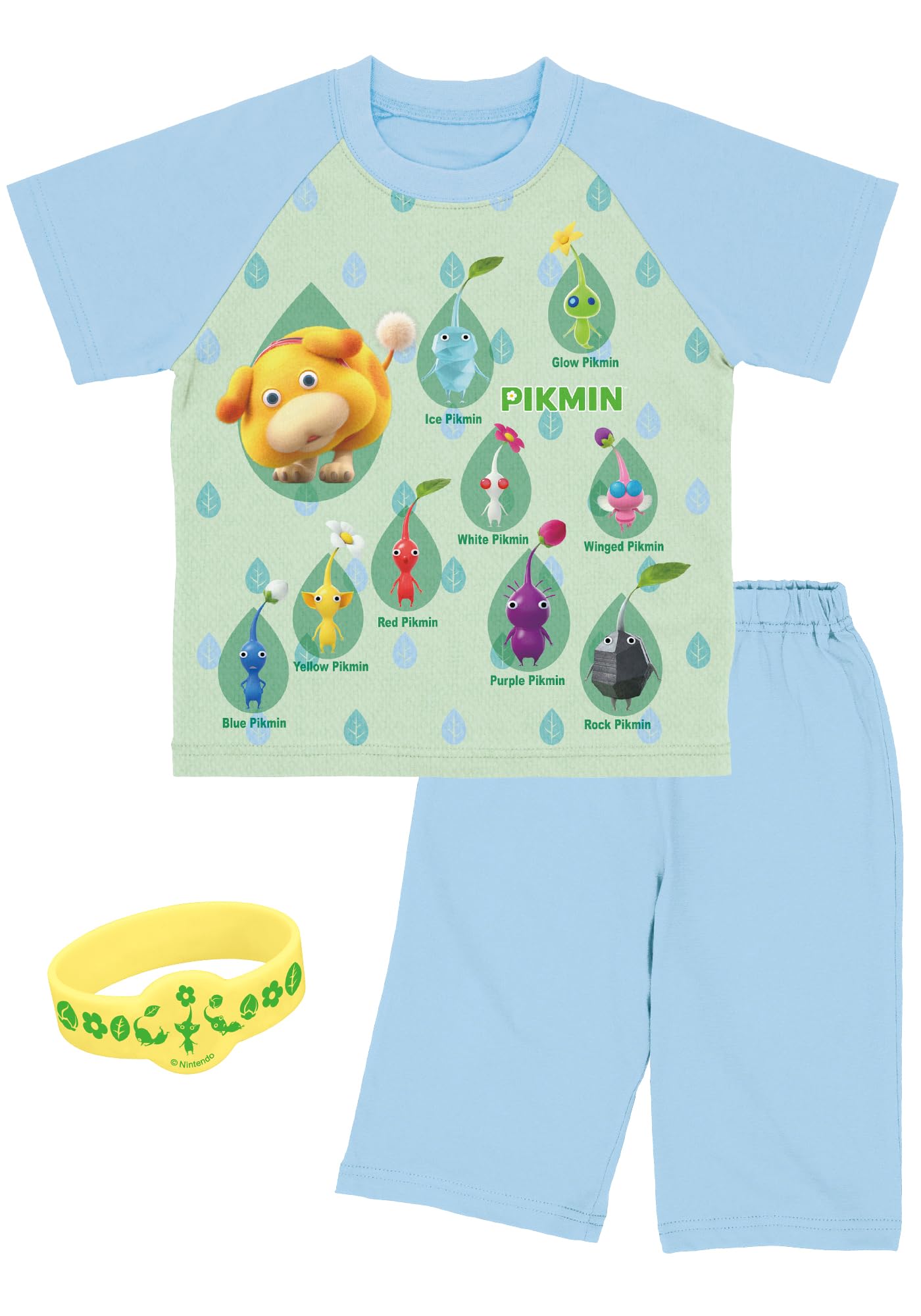 

Kaitak Family Pikmin Kids Light-Up Pajamas with Rings, Short Sleeves, and Shorts, Summer, Sizes 120cm, 130cm, and 140cm (130cm, Saxophone)