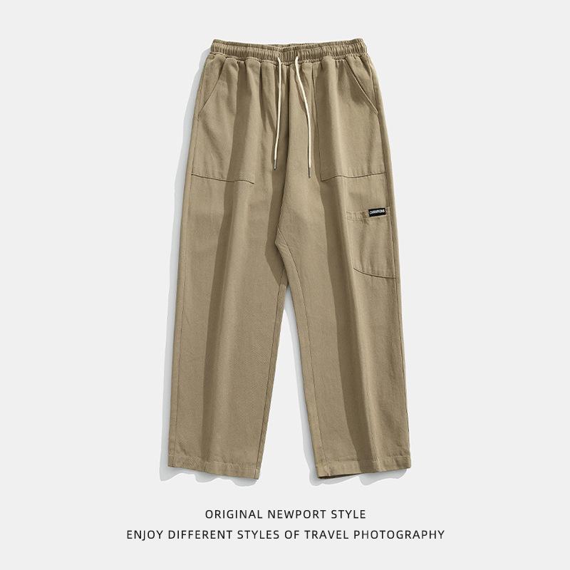 Men Mid Seam Stitching Side Pocket Loose Casual Workwear Long Pants