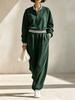 1116 Autumn and Winter New European and American Striped Spliced Half-zipper Sweater and Wide-leg Sweatpants Suit for Women
