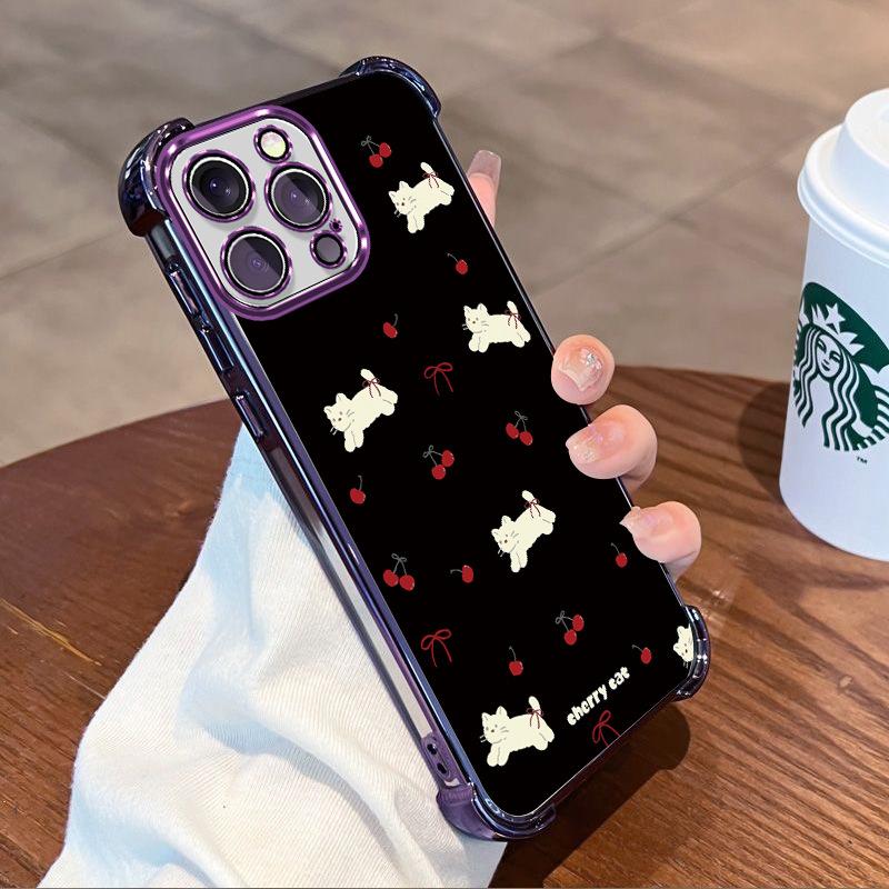 Cherry cat apple 17promax black mobile phone case iphone12 airbag anti-drop 16 non-yellowing protective case
