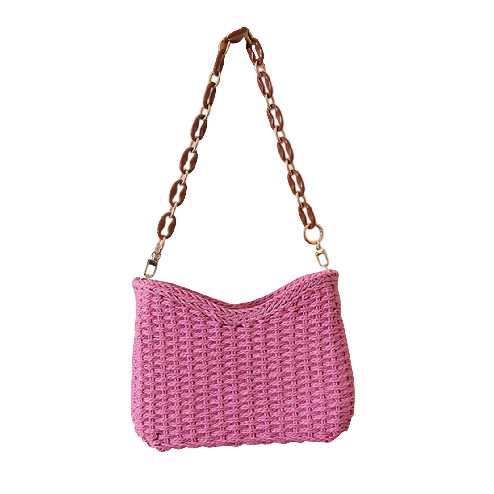 

Плетена з соломи жіноча сумка на плече Маленька літня пляжна дорожня сумка кросбоді Класична сумка-саквояж One Size рожевий