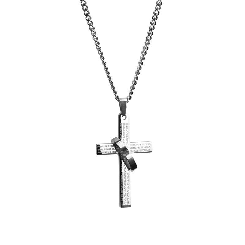 Hip Hop Punk Cross Circle Pendant Long Necklace Unisex Stainless Steel Sweater Chain