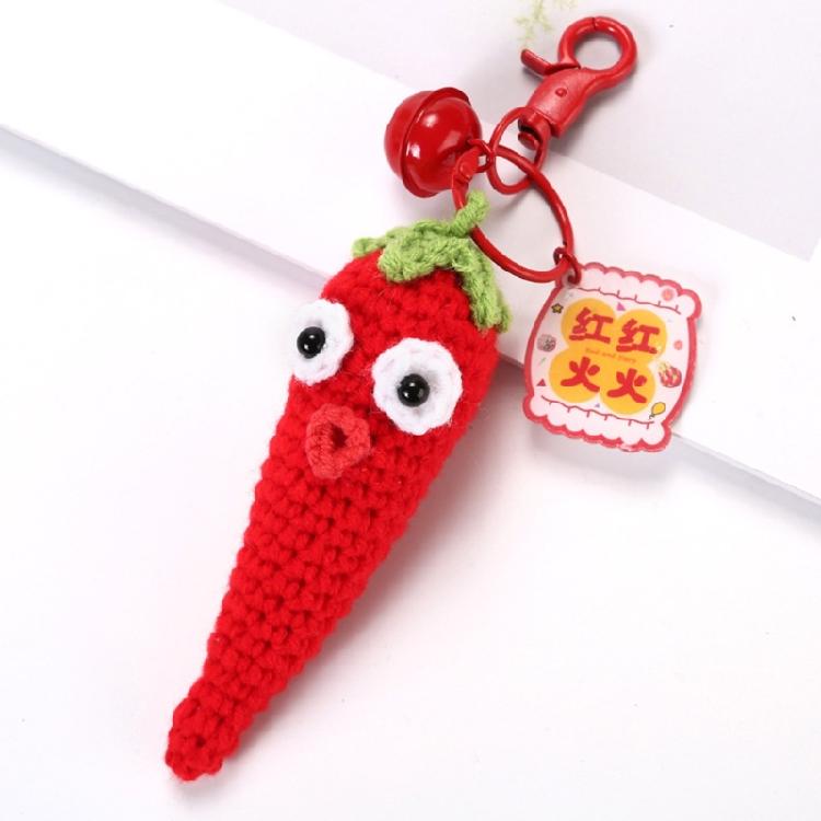 Realistic Yarn Garlic/Cabbage/Scallion/Chili Keychain Vegetable Pendant Keyring Creative Accessory for Keys Or Bags