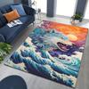 Vibrant Wolf Print Area Rug – Floor Mat Crystal Velvet, Large Size , Striking Blue & White Design with Howling Wolves,