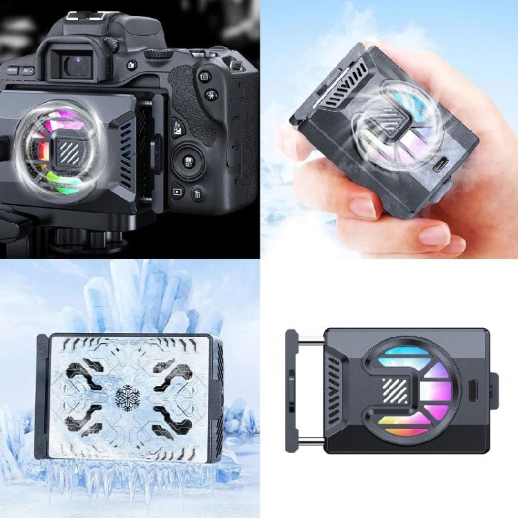 Camera Cooling Fan Quiet Semiconductor Radiator Camera Heatsink Coolers Fan with LED Light for Cameras Recording
