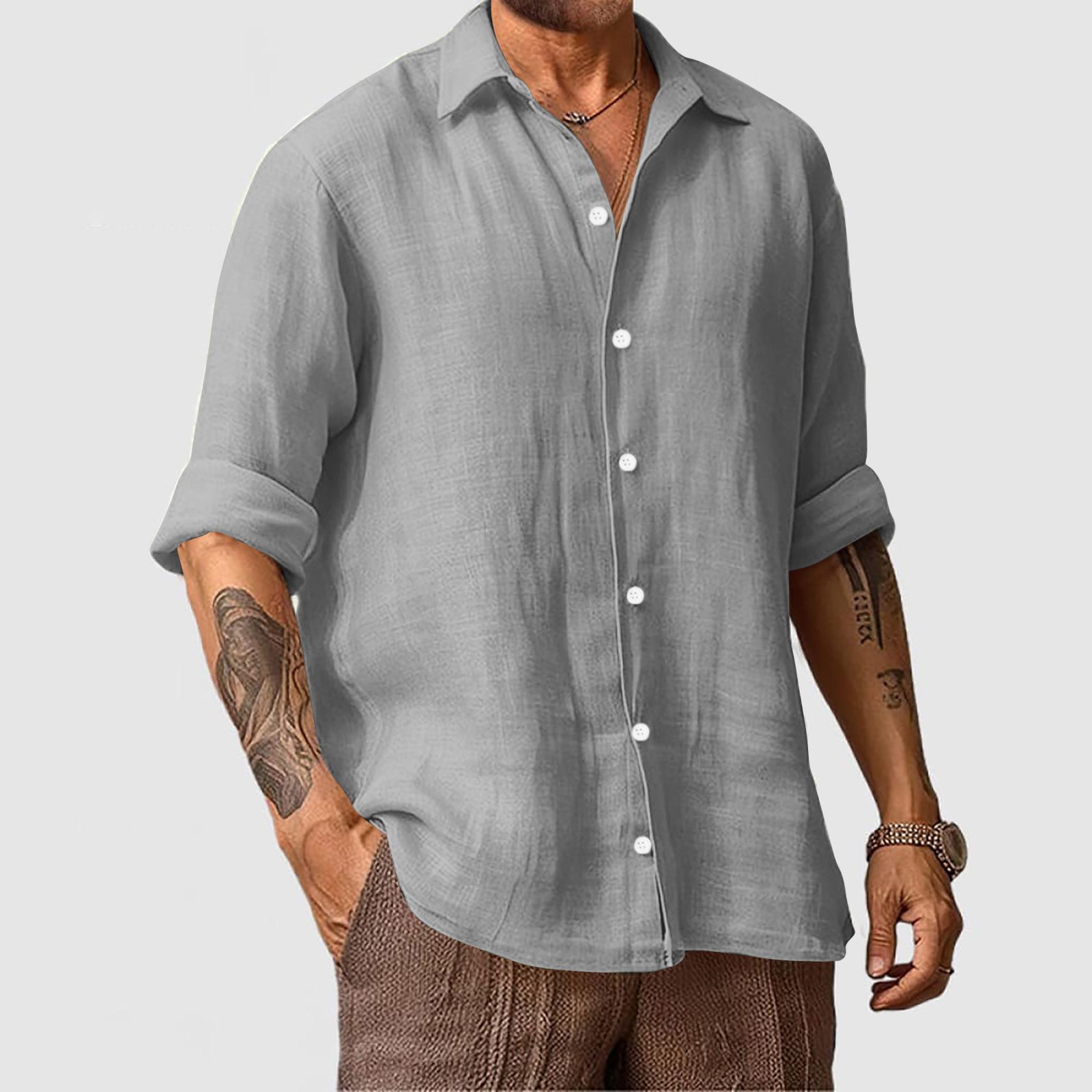 Мужская летняя новая свободная рубашка с длинным рукавом с принтом — фото 16