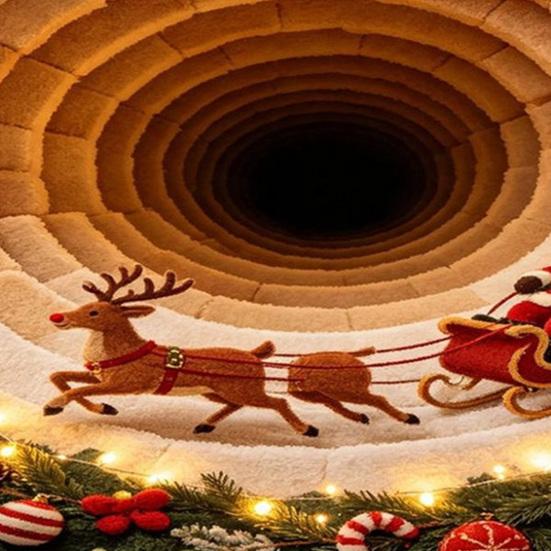 Santa Claus Elk Print Rugs Christmas Round Area Rug, 3D Visual Trap Floor Mat with Print, Festive Entrance Hall Runners Non-Slip Stain Resistant