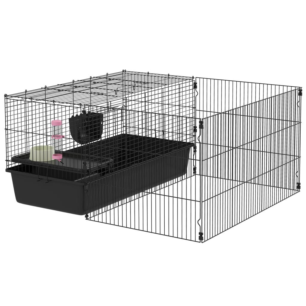 Small Animal Cage with Removable Enclosure, Playpen with Hutch, Incl. Accessories, Black