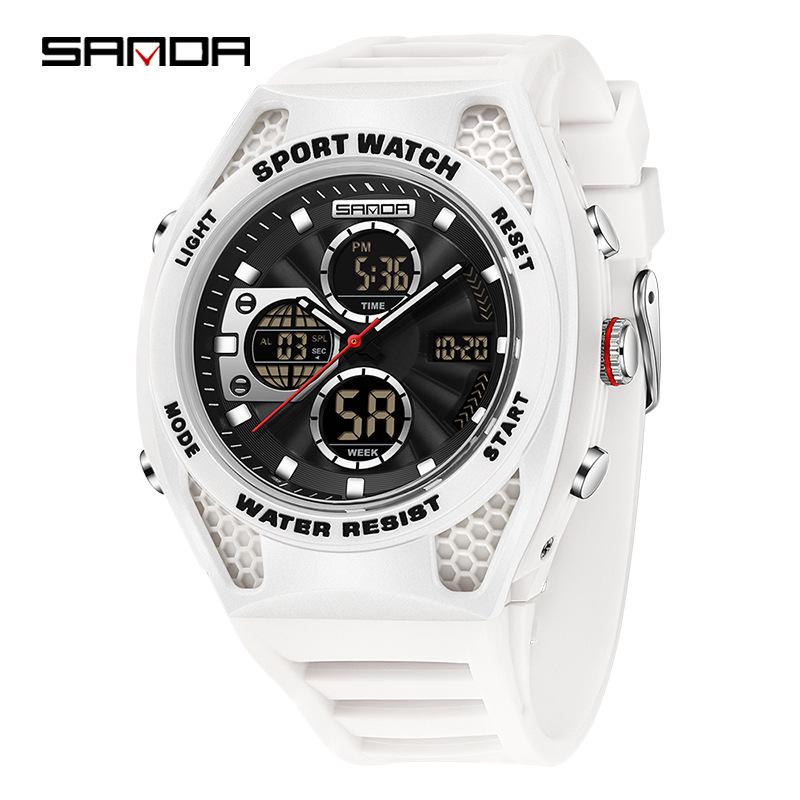 Sanda Sports Waterproof Men s Multifunctional Large Dial Wristwatch with Alarm & Calendar