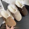 Fashion New Women's Slippers Autumn Winter Leather Round Toe Slippers Couple Slippers Outdoor Casual Keep Warm Women Suede Slides Mujer