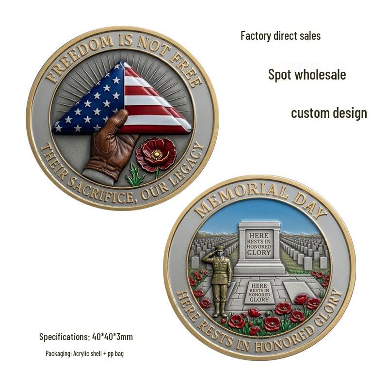 US Military Fallen Soldiers Memorial Coin: Veteran Commemorative Medal 40x40x3mm золотой