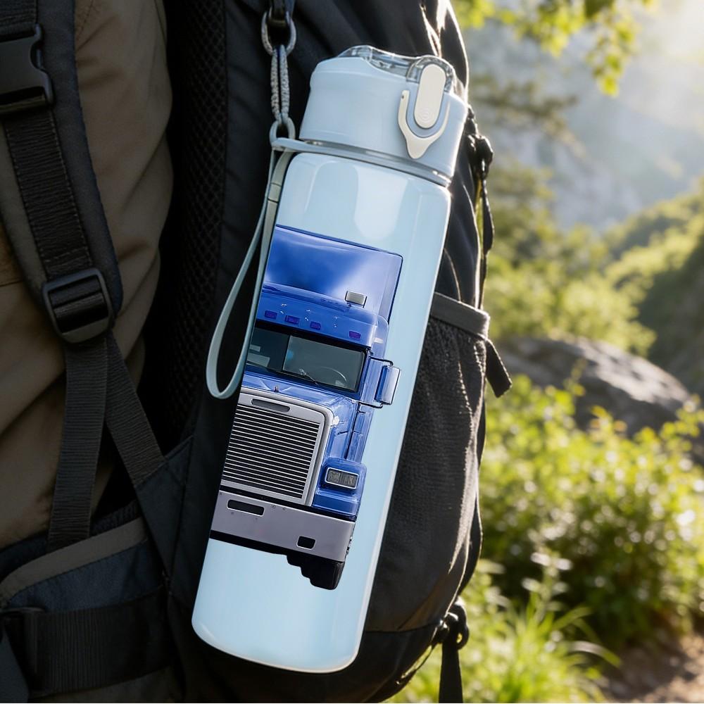 1PC Big Truck Lorry Vehicle Print 750ml Color Plastic Sports Water Bottle Leakproof Flip Straw Lid Suitable for Sports Office Home Use