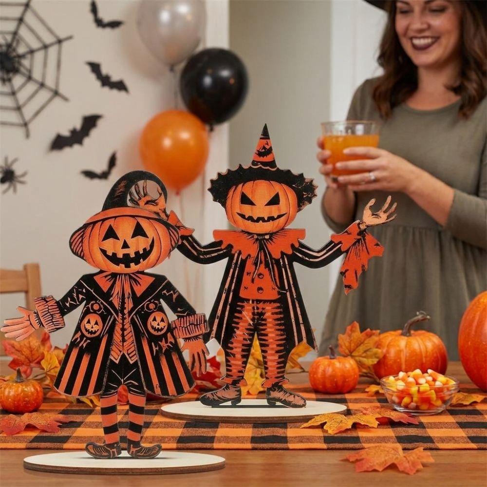 3Pcs 2D Flat Pumpkin Man Tabletop Decor Wooden Pumpkin Scarecrow Party Sign  Tabletop Display