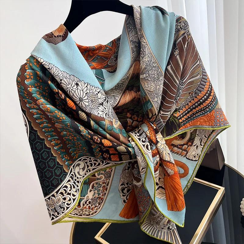 130 CM Silk Wool Scarf Women's Large Square Scarf Silk Scarf New Cashmere Versatile Shawl Thin