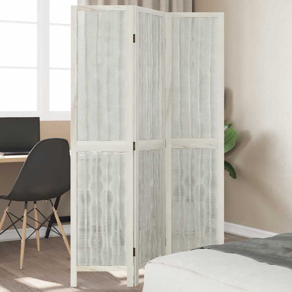 3 Piece Room Divider White Solid Paulownia Wood