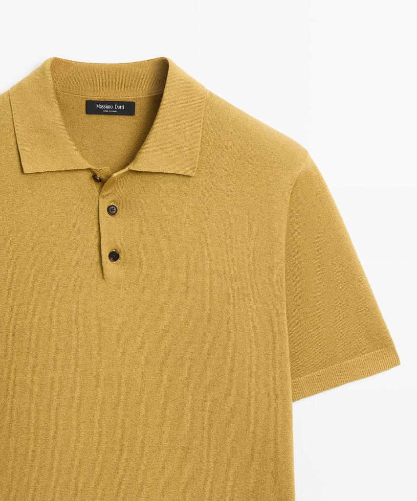 Masimodutti Short Sleeve Cotton & Linen Knit Polo Shirt