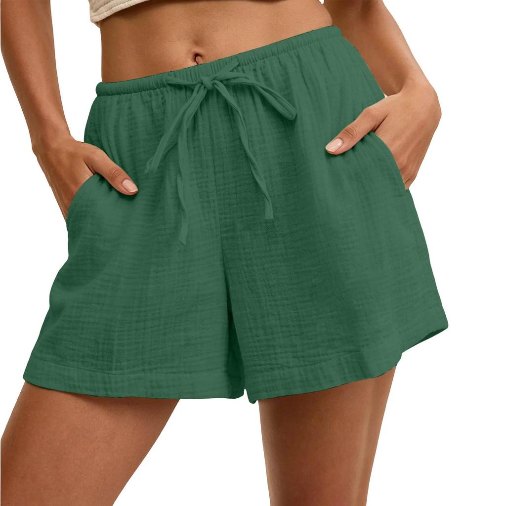 Women's Casual Drawstring Waist Shorts with Pockets Lightweight Cotton Linen Blend Relaxed Fit Summer Beachwear Bottoms