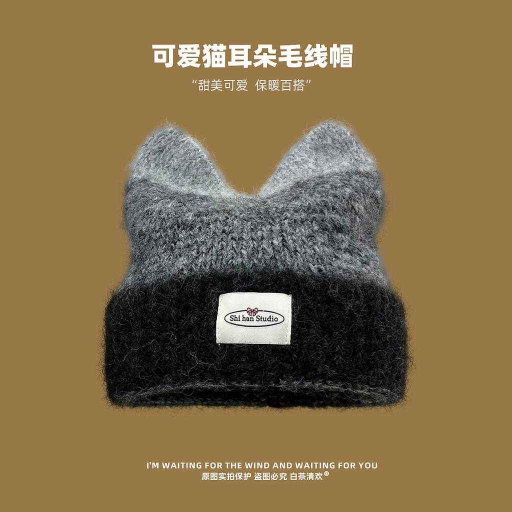 New Japanese Cute Cat Ears Wool Hat Women's Season Warm Versatile Student Puppy Knitted Hat