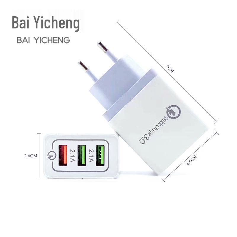 

European Standard QC 3.0 Fast Charger with 3 USB Ports, 3A Flash Charge for Mobile Phones. Without Packaging