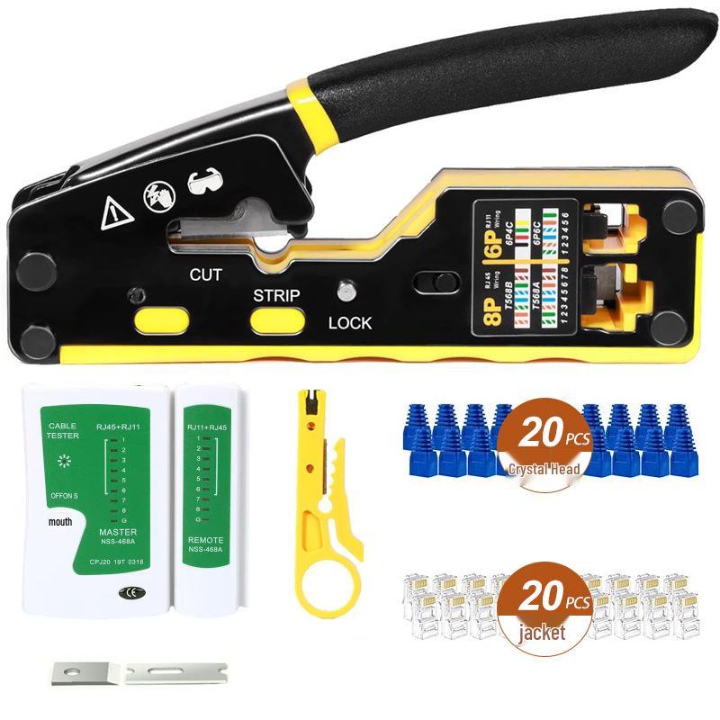 Multifunctional RJ45 Network Cable Crimper & Tester Set for Home Installation