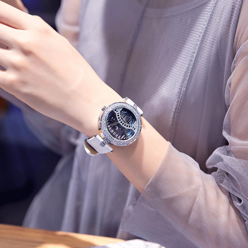 Orologio Ponte degli Amanti Diamante Quarzo Cinturino Orologio da Donna Ponte degli Amanti Poetico Orologio alla Moda