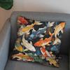 2D Colorful Koi Fish In Wave Pattern Pillow Cover Pattern Cushion Cover Suitable For Sofa Bedroom Car Pillow Cover