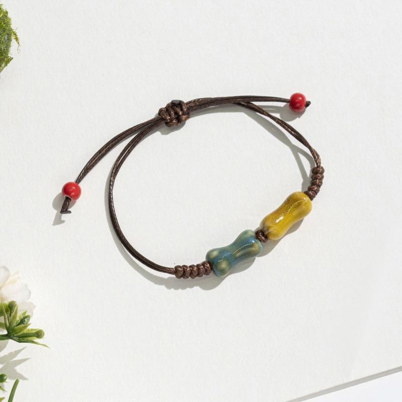 Retro Ethnic Style Ceramic Bracelet - Chinese-style Colorful Porcelain Beads Woven Bracelet