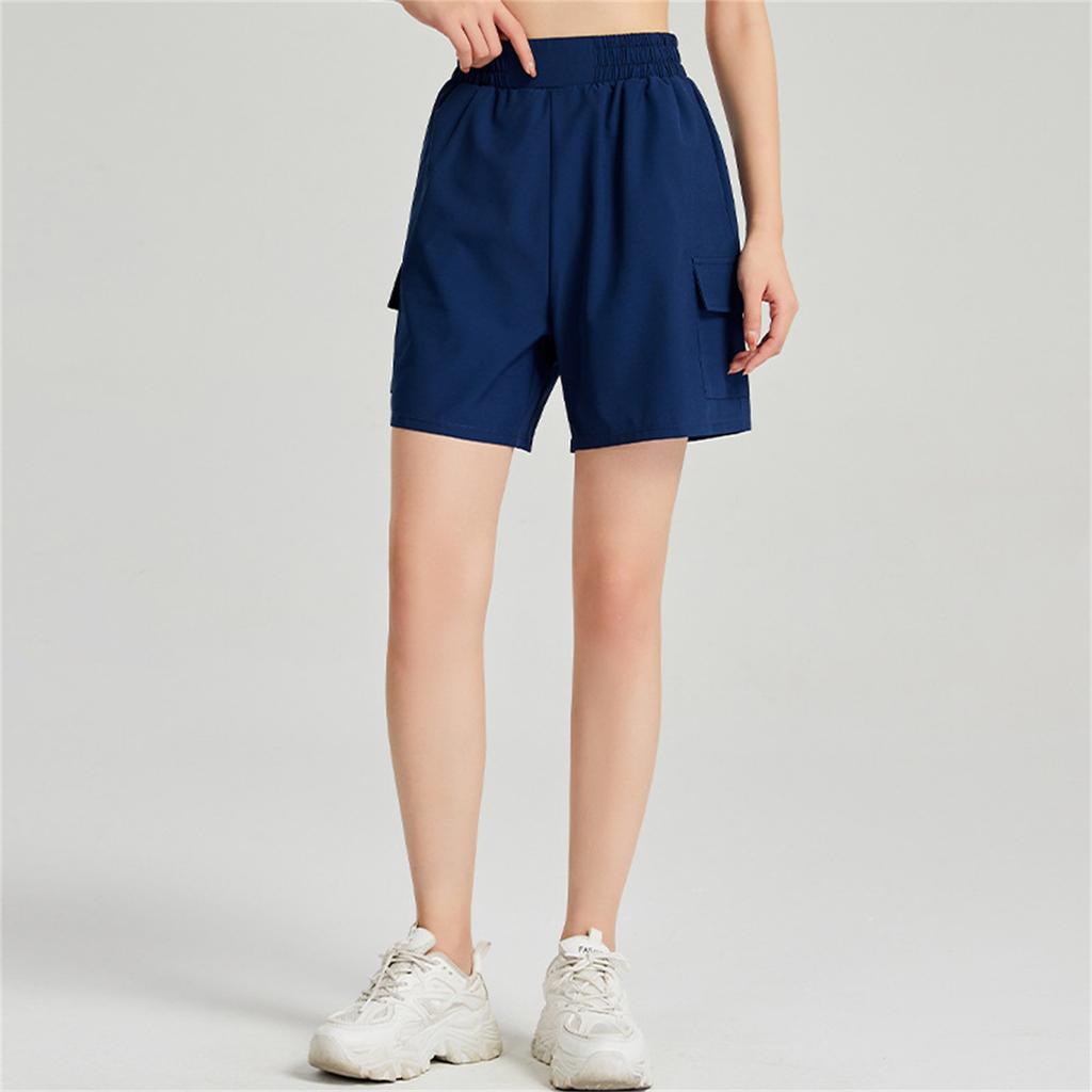 Pantaloni Casual Damă cu Talie Înaltă, Culoare Solidă, Pantaloni de Antrenament, Pantaloni Scurți