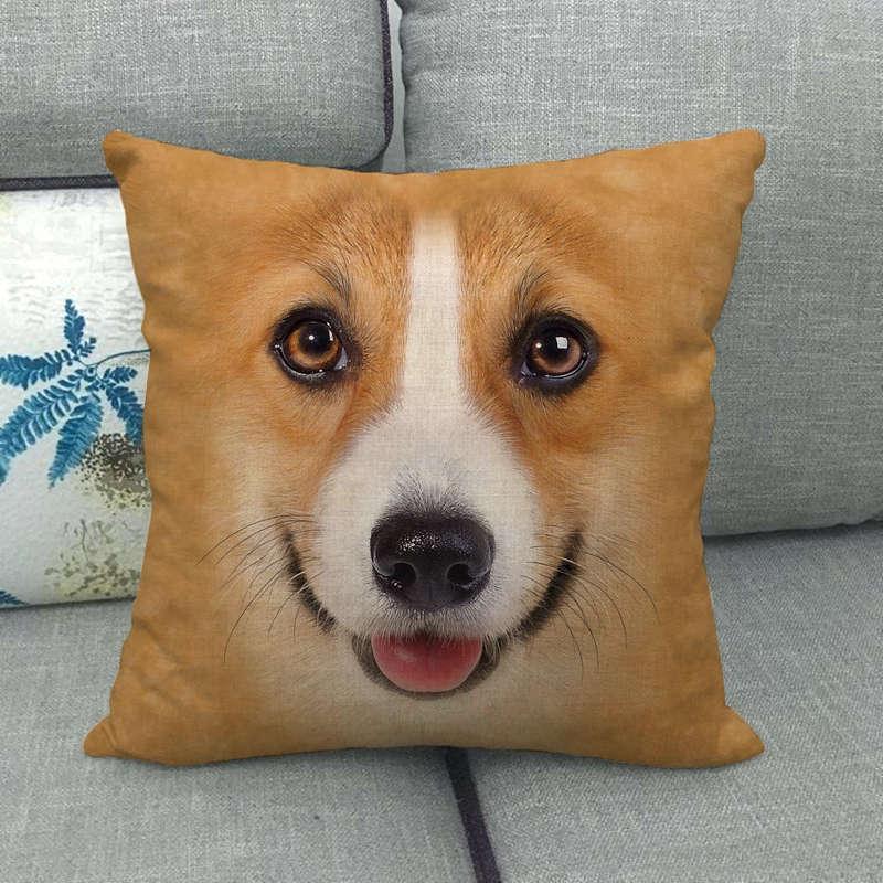 

936 Льняная наволочка с рисунком в виде головы животного 45x45 cm