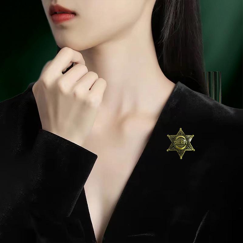 American Sheriff Hexagram Brooch: Creative Metal Jewelry Badge