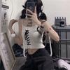 Gothic Grunge Y2k Rückenfreies Crop Top Ärmelloses Damen Kawaii Niedlich Weiß Gestrickte Camis Tank Tops Sommer Mode Weste Weibliche Schnürung Kleidung