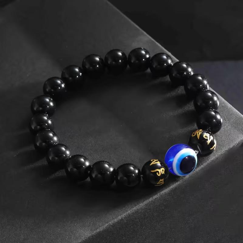 Xiyin TK Men s Bestseller: Eye of the Devil Beaded Bracelet with Black Glass and Blue Eyes 10MM чёрный