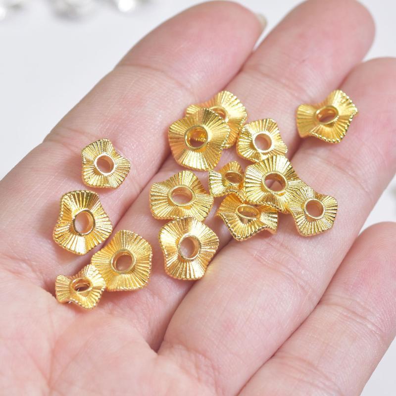 Flat Round Metal Spacer Beads Baroque Wave Gold Plated 50Pcs 6/8/10mm Suitable for Earring DIY Making Supplies