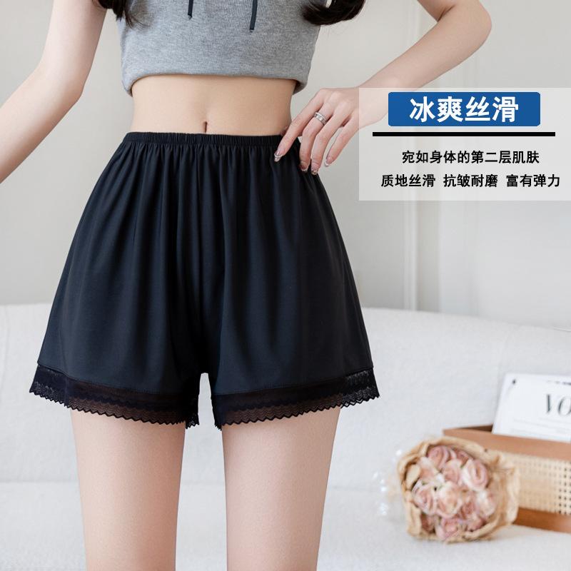 Women's Elastic Waist Safety Shorts Loose Fit Lace Trim Shorts Summer Ice Silk Breathable Anti Chafing Under Shorts