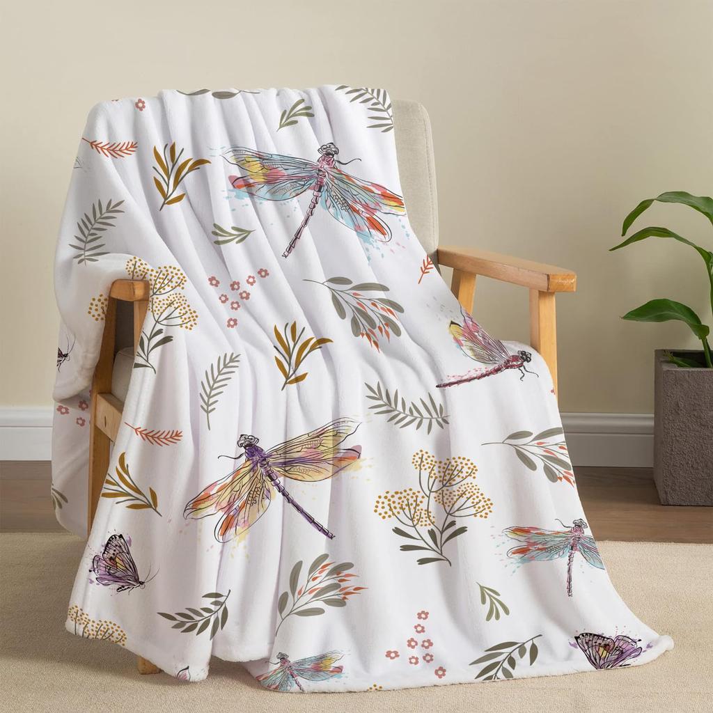 Dragonfly Throw Blanket Ultra Soft Cozy Lightweight Fuzzy Plush Flannel Fleece Blanket for Chair, Bed, Couch, Office & Travel