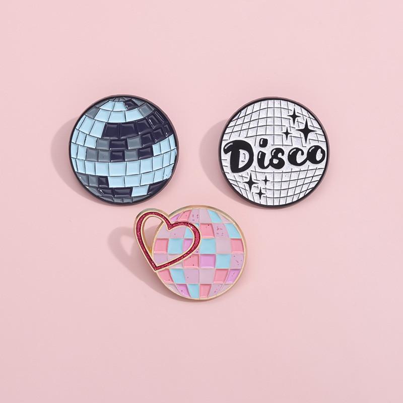 Contemporary Geometric Round Planet Badge Striking Alphabet Disco Light Metal Brooch For All Occasions
