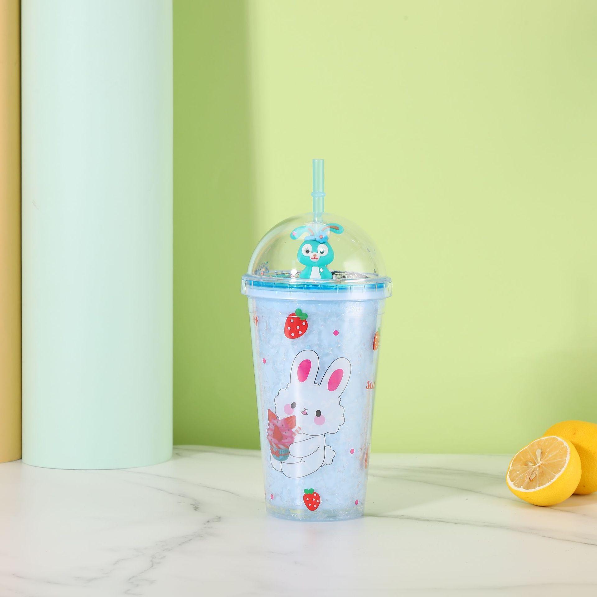 

Мультяшная студенческая креативная портативная портативная чашка, летняя уличная микро-пейзажная соломенная пластиковая чашка для воды, чашка для куклы-кролика 450ml