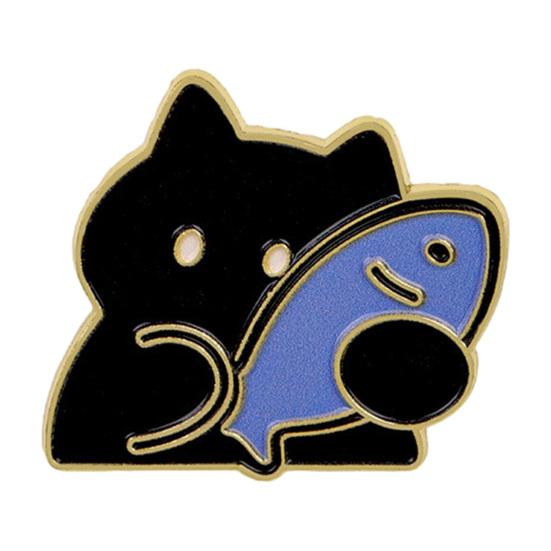 Kitten Hugging Fish Pin Holding Cartoon Cat Brooch, Enamel Alloy Badge Pin, Animal Lapel Pins Clothing Accessories for Backpacks Hats Scarves Jackets