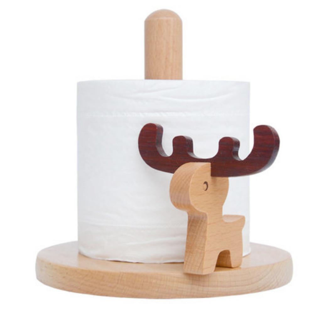 Vertical Cartoon Paper Towel Rack Durable Wooden Paper Roll Stand  Table Top