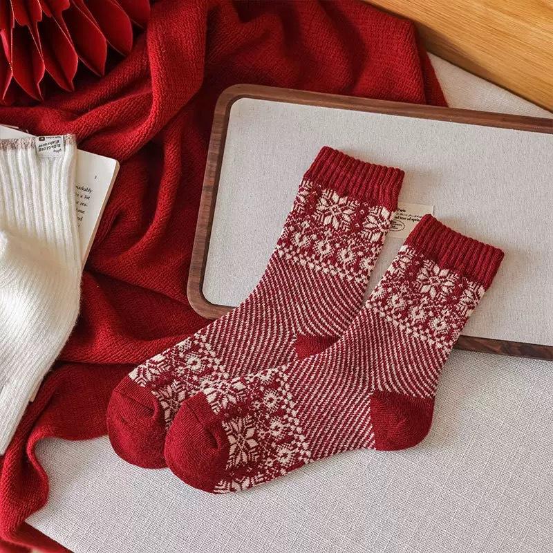 New Year'S Red Sox Women'S Middle Horse Year Wool Pile Socks Vintage Diamond Plaid Women'S Socks Trendy Socks