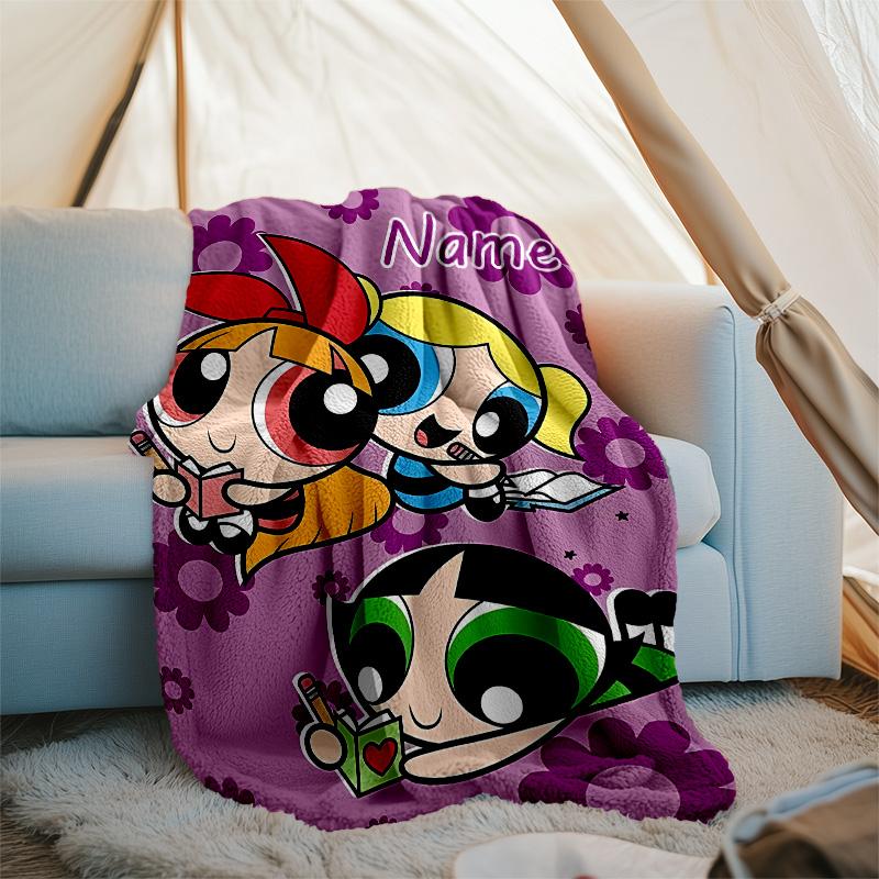 Customizable The Powerpuff Girls Throw Blanket – Personalized Name, All-Season Cozy Snug Blanket, Machine Washable, Personalized Blanket