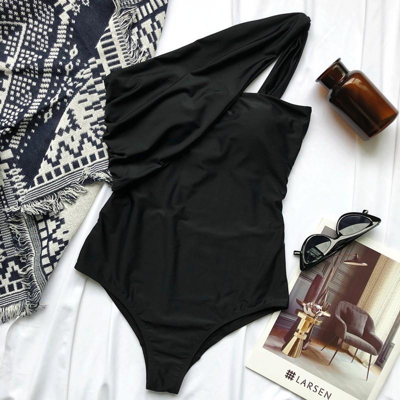 Costume da bagno push up da donna estivo Costume da bagno solido Costume da bagno a vita alta con una spalla