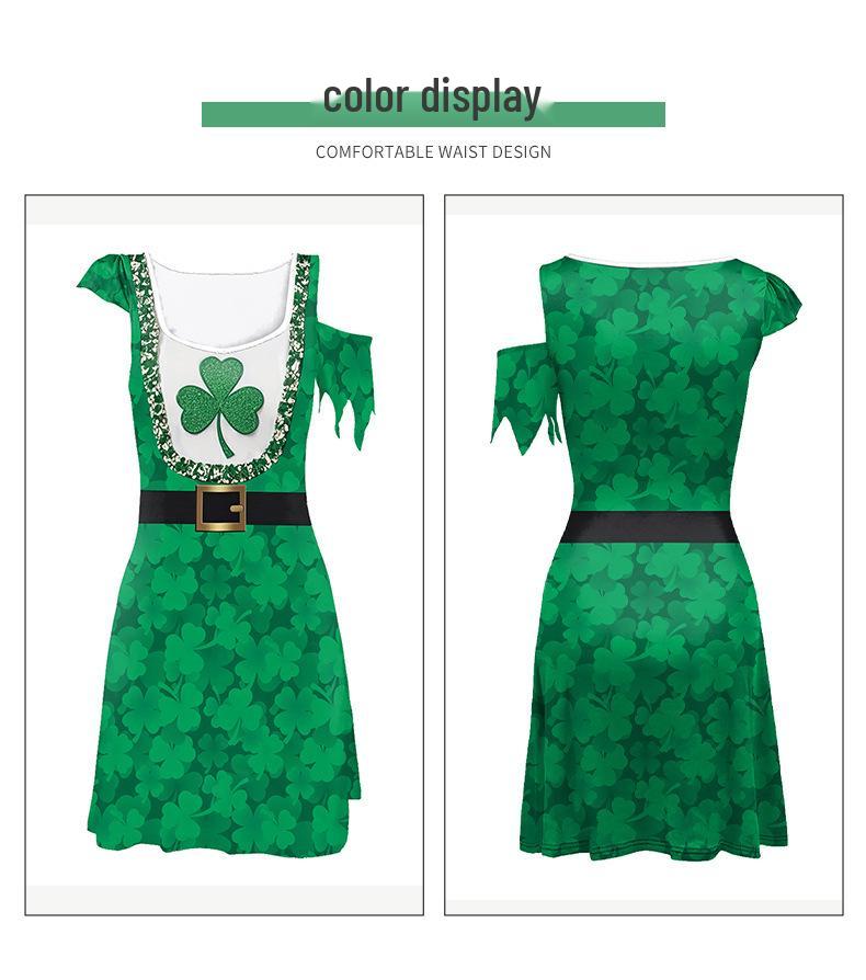 Clover St. St. Patrick's Day Kleid mit asymmetrischen Ärmeln und digital bedrucktem Rock für Damen