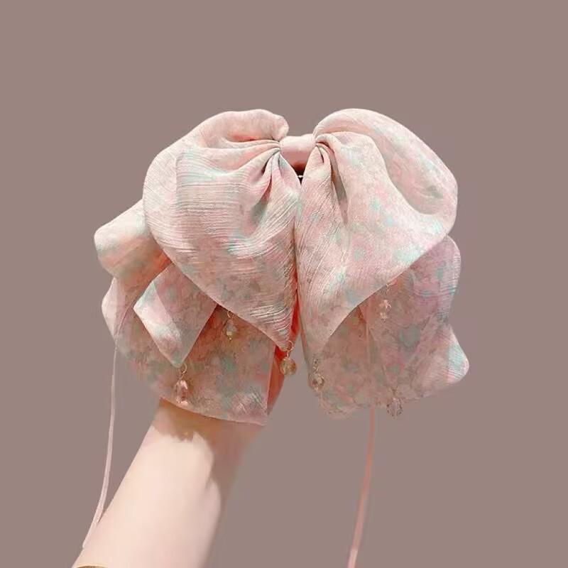 Koreanische florale Schleifen-Klauen-Haarspange für Frauen - Süßer Stil, Halboffene Hochsteckfrisur, Ponytail-Accessoire